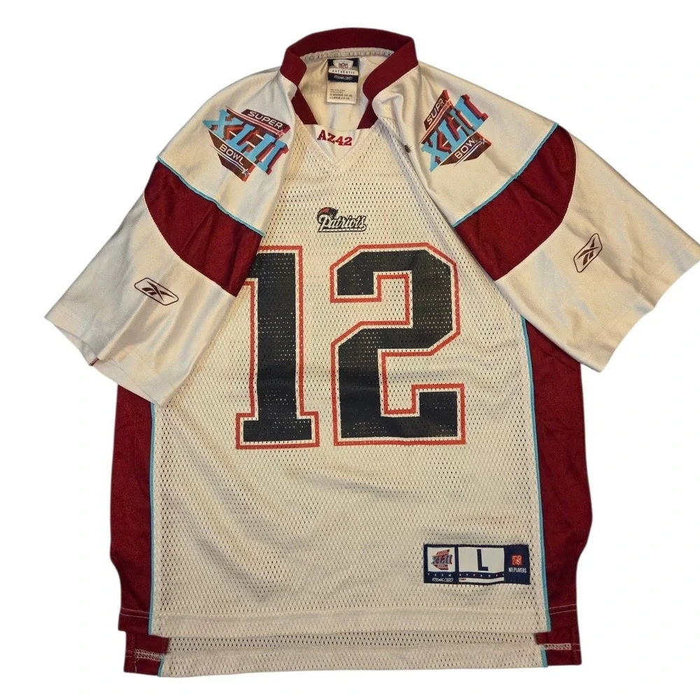 Kids Reebok Tom Brady New England Patriots Super Bowl XLII Jersey White Size L